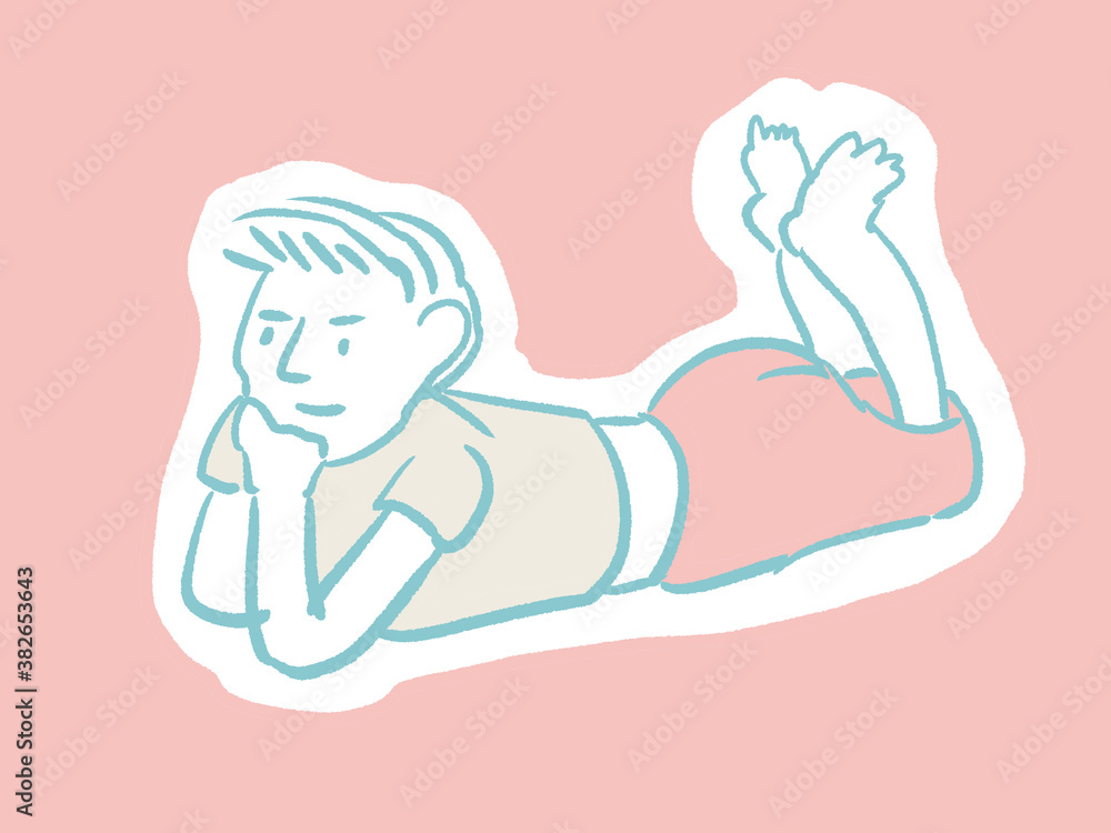 寝転んで考え事をしている男性 寝転んで考え事をしている男性