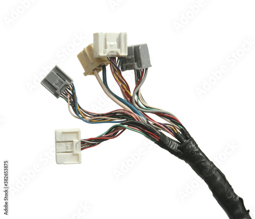 Εκτύπωση καμβά Jumper wire plug engine wiring harness (with clipping path) isolated on white ba