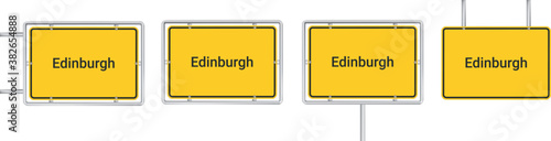 yellow road sign with Edinburgh isolated on white background	