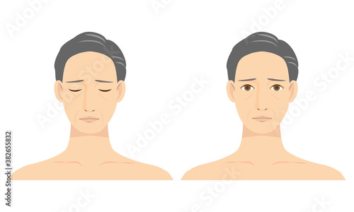 中年男性の顔　ネガティブな表情　イラスト
