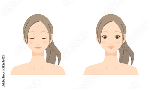 若い女性の顔　イラスト
