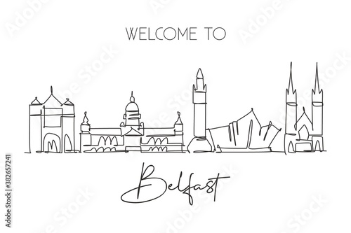 Fotografia One single line drawing of Belfast city skyline, Northern Ireland