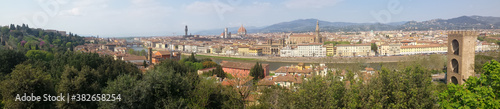 ultra wide panoramic view of Florence with many monuments in background