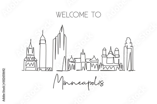 Papier peint One single line drawing of Minneapolis city skyline, USA