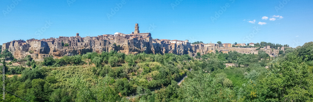 Ultra wide Panoramic view of Pitigliano in Tuscany