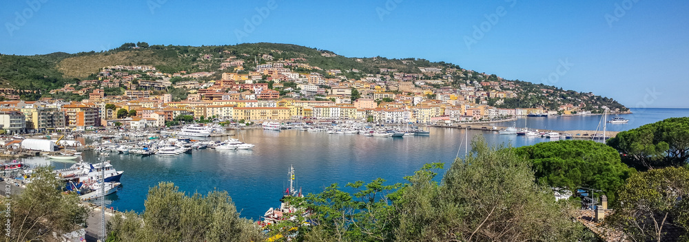 panoramic aerial view of Porto Santo Stefano in Tuscany