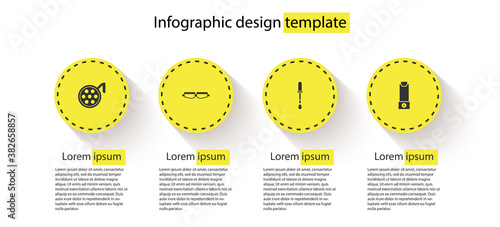 Set Surgery lamp, Safety goggle glasses, Pipette and Inhaler. Business infographic template. Vector.