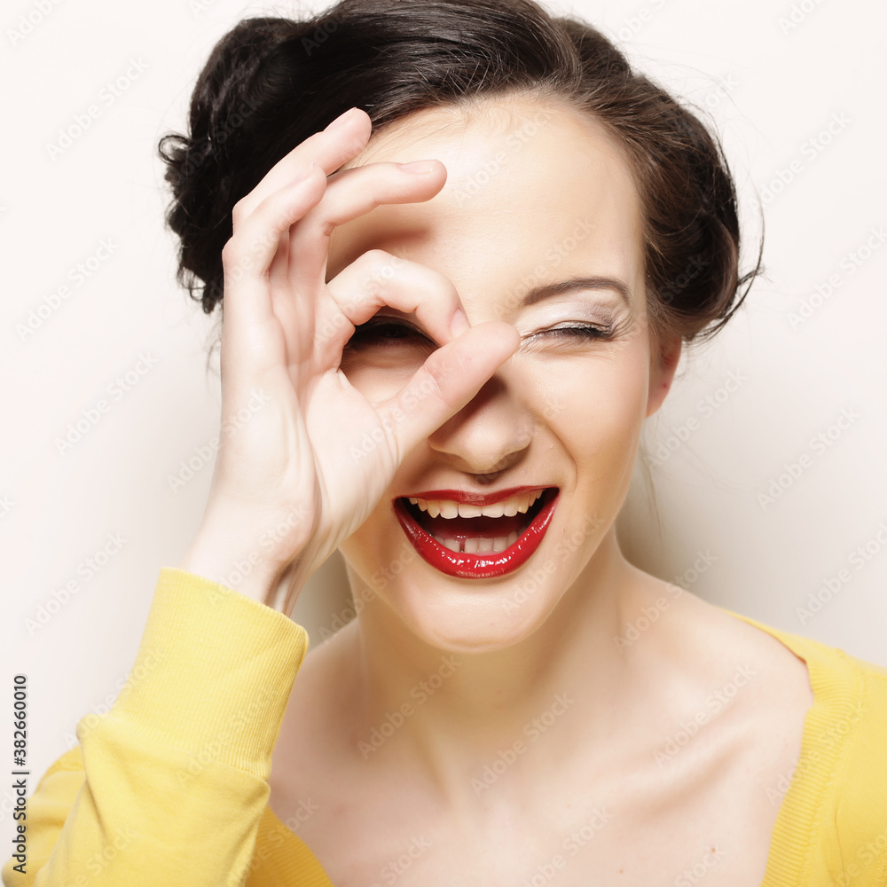 close up portrait young emotional woman close up portrait young emotional woman