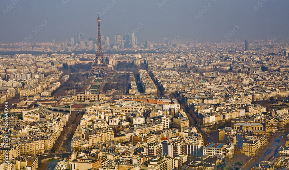 Beautiful Paris cityscape with Eiffel Tower from above. View from Montparnasse. 
