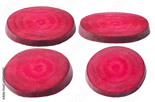 Isolated Beetroot. Different angels of beetroot slices isolated on white background, with clipping path