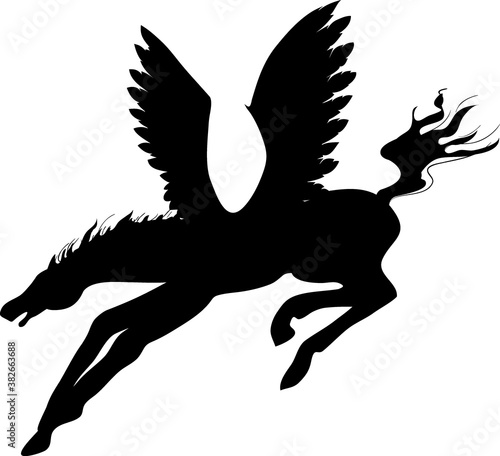 Mythological creature. Black silhouettes of Pegasus