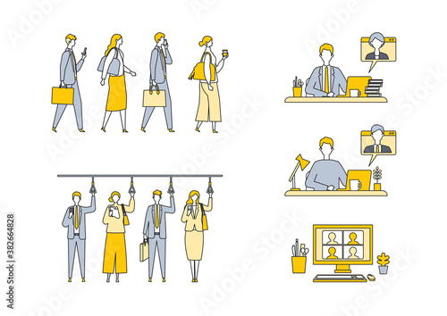 A day of working businessmen. Flat design vector illustration of business people.