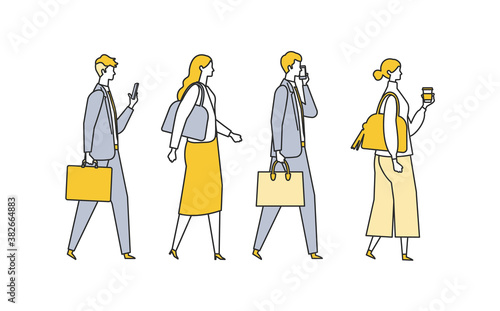 Commute of working businessmen. Flat design vector illustration of business people.