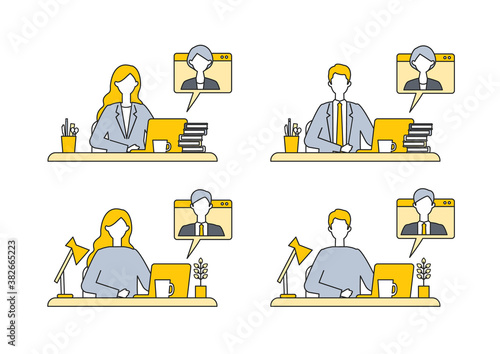 Situation of telecommuting work in the new normal lifestyles. Flat design vector illustration of teleworking people.