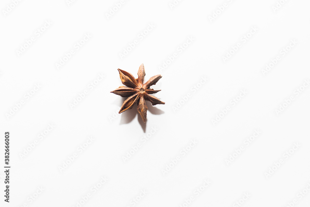 star anise on a white background. spice for baking and drinks