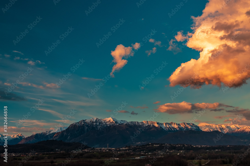Winter colorful sunset in the countryside of Friuli-Venezia Giulia, Italy Winter colorful sunset in the countryside of Friuli-Venezia Giulia, Italy
