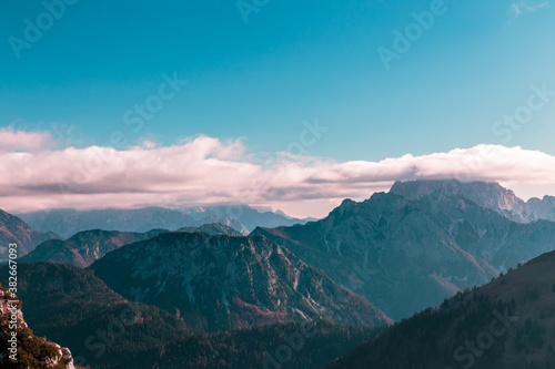 Sunny autumn day at the mount Salinchiet in the italian alps