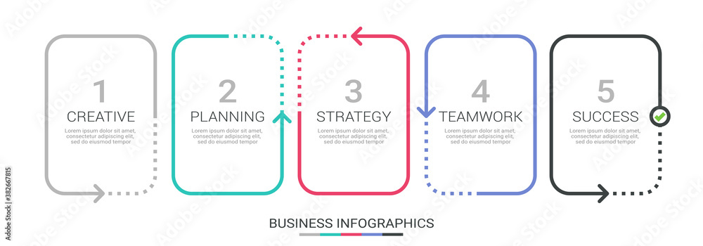 Thin line infographic template with 5 steps. Modern business concept infographics with options for brochure, diagram, workflow, timeline. Vector EPS 10