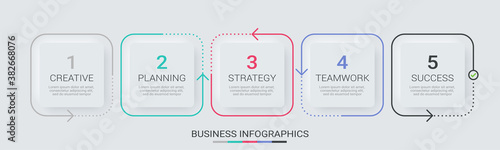 Abstract 3D Infographic thin line infographic template with 5 steps. Modern business concept infographics with options for brochure, diagram, workflow, timeline. Neomorphism style. Vector EPS 10