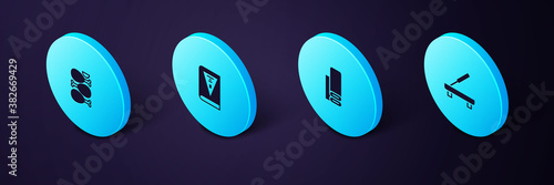 Set Isometric Scented spa stick, Indian textile fabric, constitution day and Tandoori chicken icon. Vector.