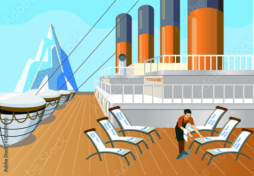 Titanic Deck Ship Eksterior Waiter Prepared Chair and towel 