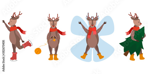 Set of Christmas deers. Cute fictional characters.