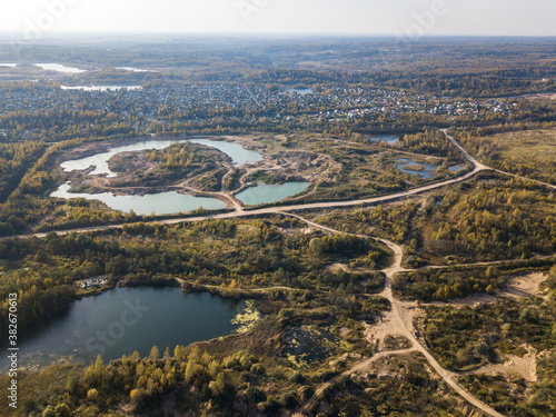 Flooded overgrown sand pit near Sychevo Moscow region. Russia.