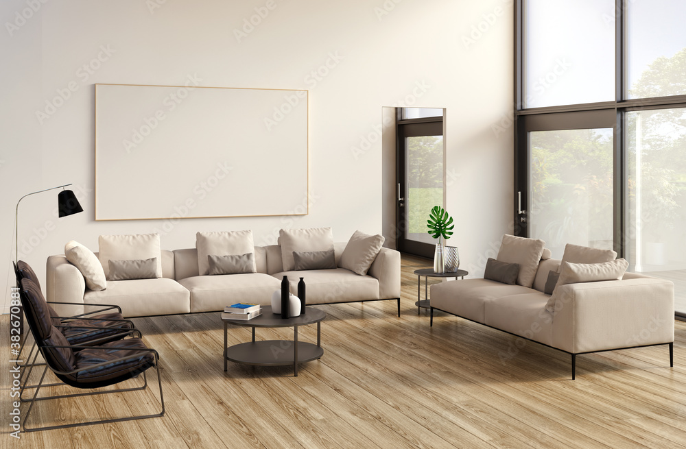 Large luxury modern minimal bright interiors room mockup illustration 3D rendering Large luxury modern minimal bright interiors room mockup illustration 3D rendering