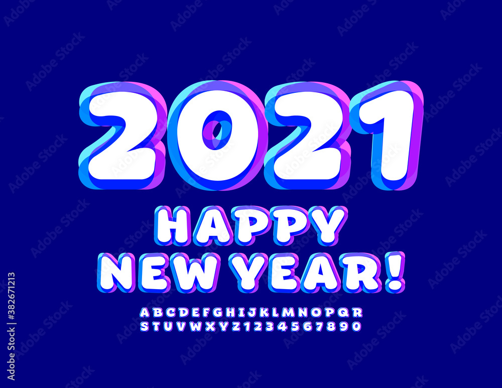 Vector creative greeting card Merry Christmas 2021! Artistic trendy Font. Bright Alphabet Letters and Numbers set