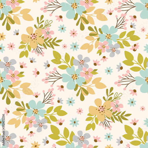 FLOWER MEADOW Hand Drawn Seamless Pattern Vector Illustration