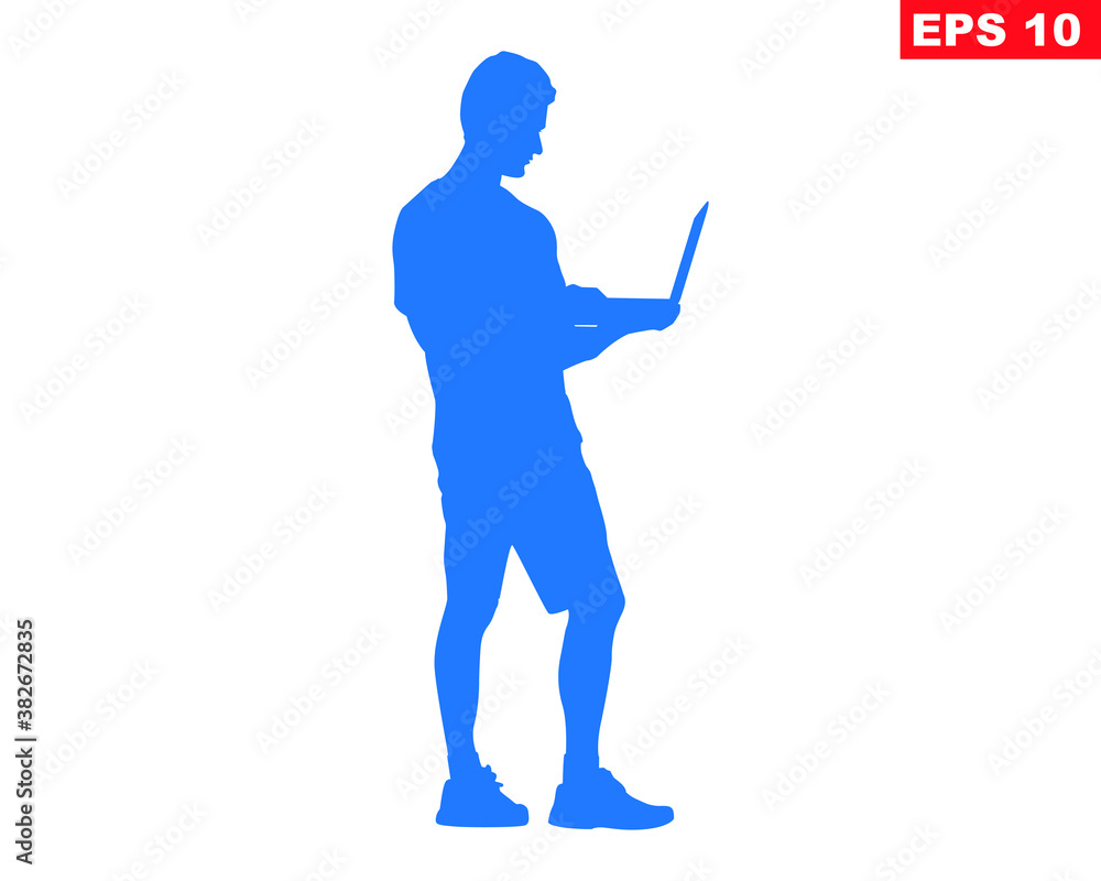 stand a man with laptop and using laptop stand a man with laptop and using laptop