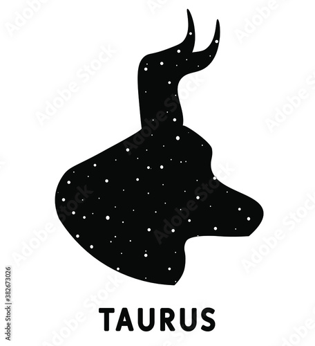 Astrology sign Taurus. Zodiac constellation with shiny star shapes. Part of zodiacal system and ancient calendar.  Sign of the zodiac Taurus. Constellation of Taurus. Vector illustration.