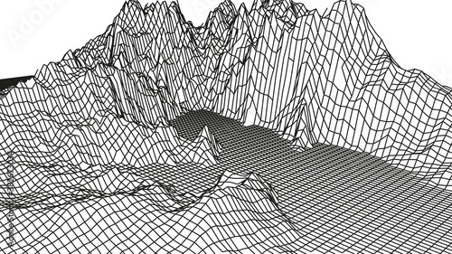 Landscape design of mountains. Wireframe landscape 3d. illustration.