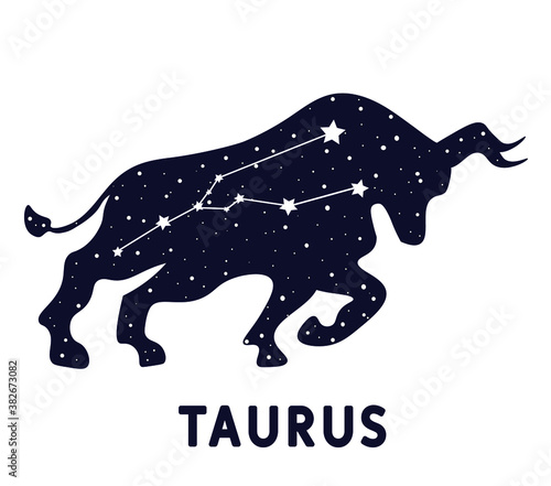 Astrology sign Taurus. Zodiac constellation with shiny star shapes. Part of zodiacal system and ancient calendar.  Sign of the zodiac Taurus. Constellation of Taurus. Vector illustration.