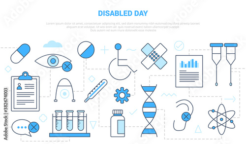 disabled day concept with icon set template banner with modern blue color style