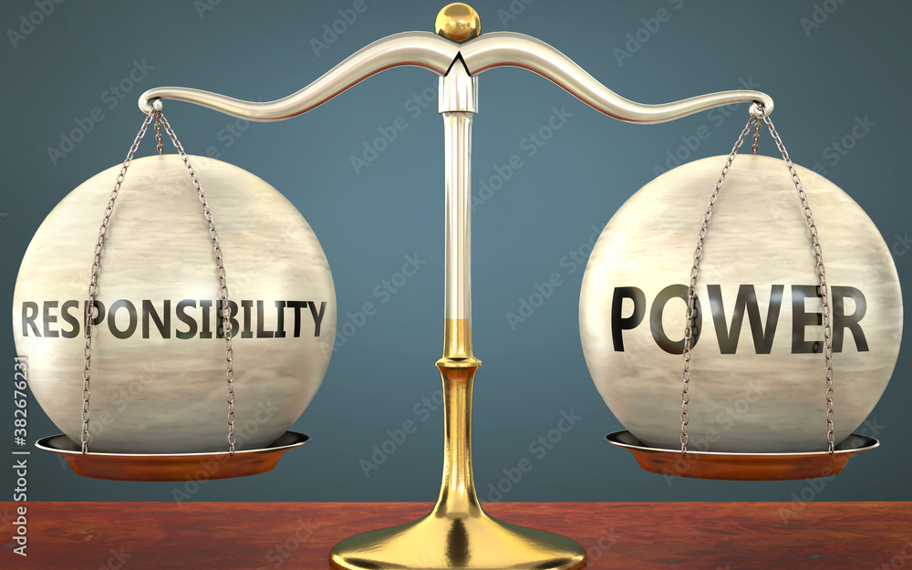 ภาพประกอบสต็อก responsibility and power staying in balance - pictured ...