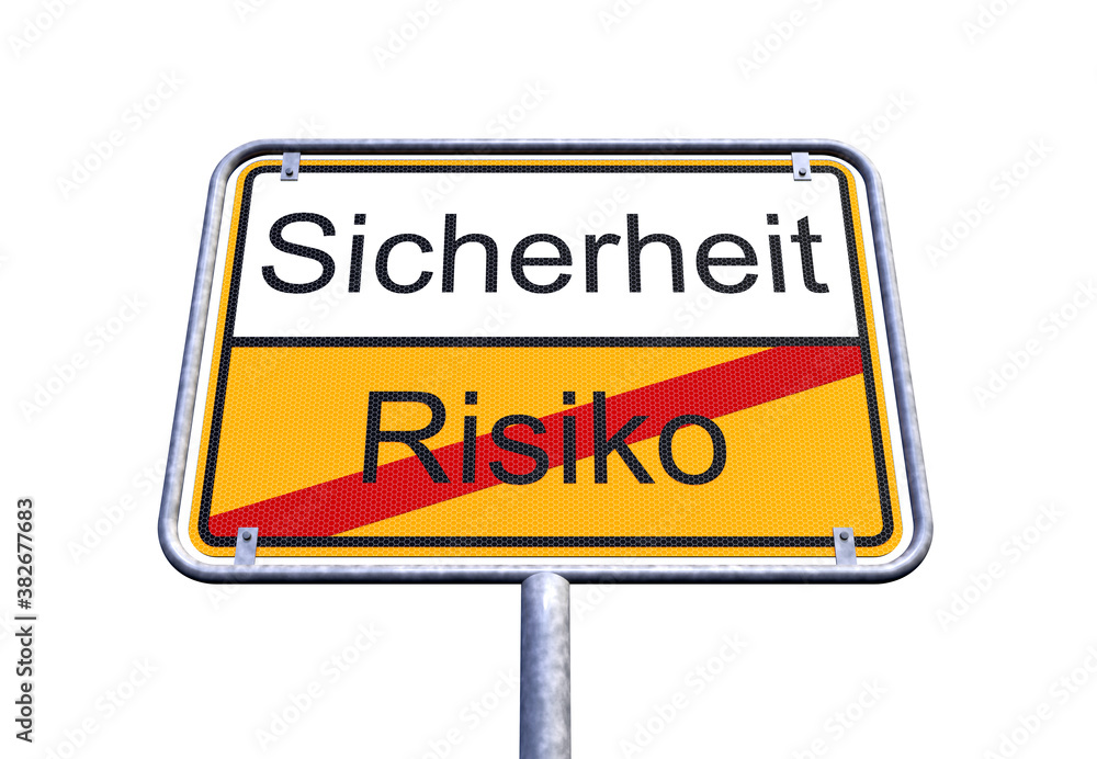 3d Illustration - Ortsschild - Ortstafel - Sicherheit - Risiko - Freisteller - Freigestellt 3d Illustration - Ortsschild - Ortstafel - Sicherheit - Risiko - Freisteller - Freigestellt