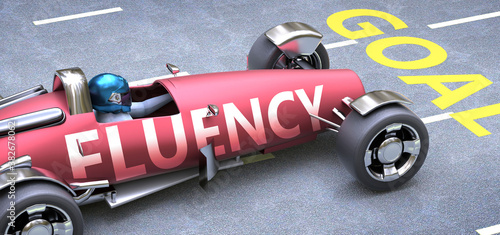 Canvastavla Fluency helps reaching goals, pictured as a race car with a phrase Fluency as a