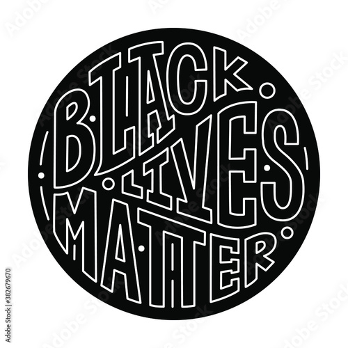 Black round sticker with phrase black lives matter