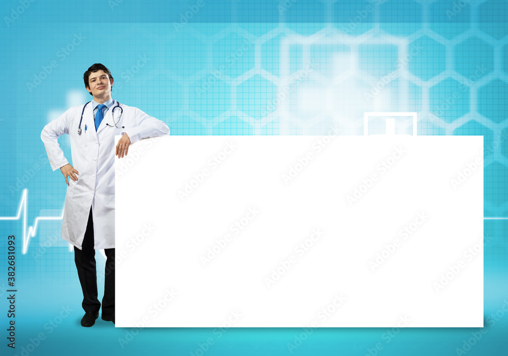 Doctor with banner Doctor with banner