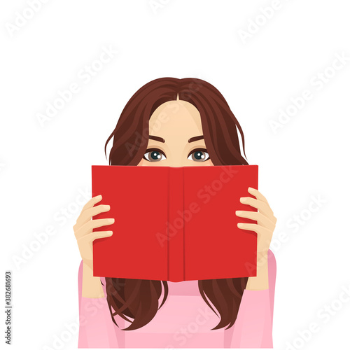 Young woman reading book isolated vector illustration