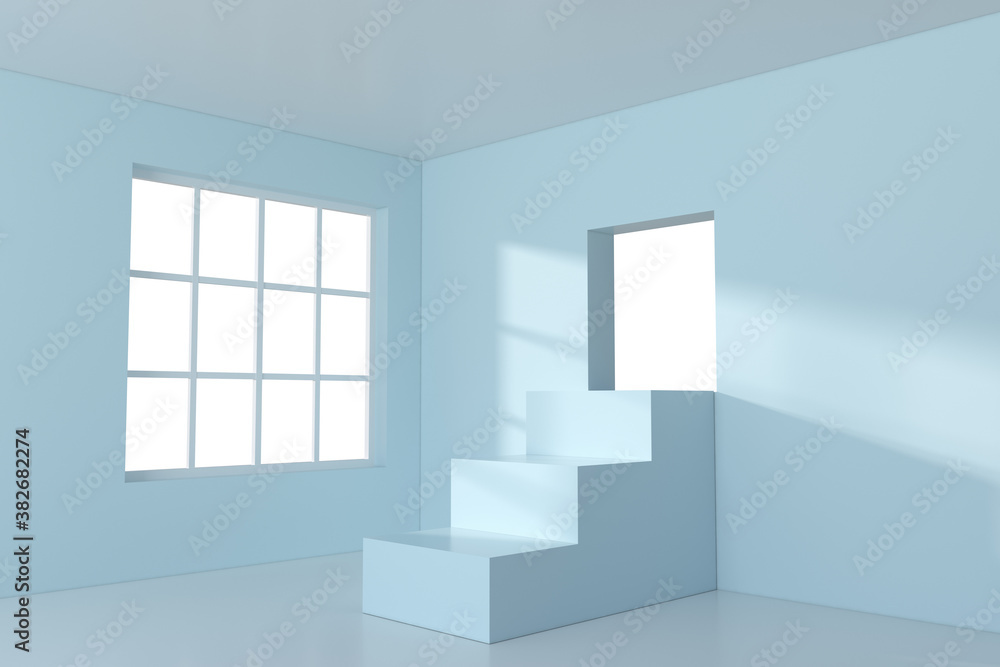 Fototapeta premium White empty room with staircase inside, 3d rendering.