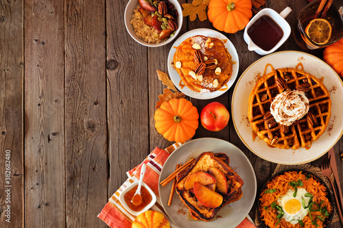 Fotografie Assorted autumn breakfast or brunch items