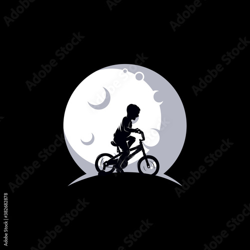 A child riding a bike in the moon