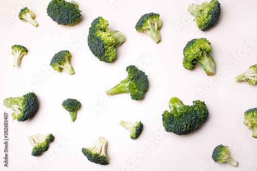 Broccoli cabbage isolated on white background. View from above. Vegetarian food