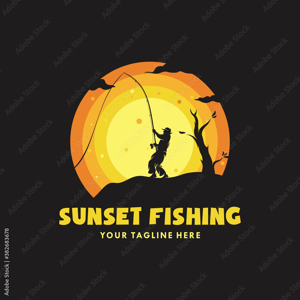 A man fishing on the sunset