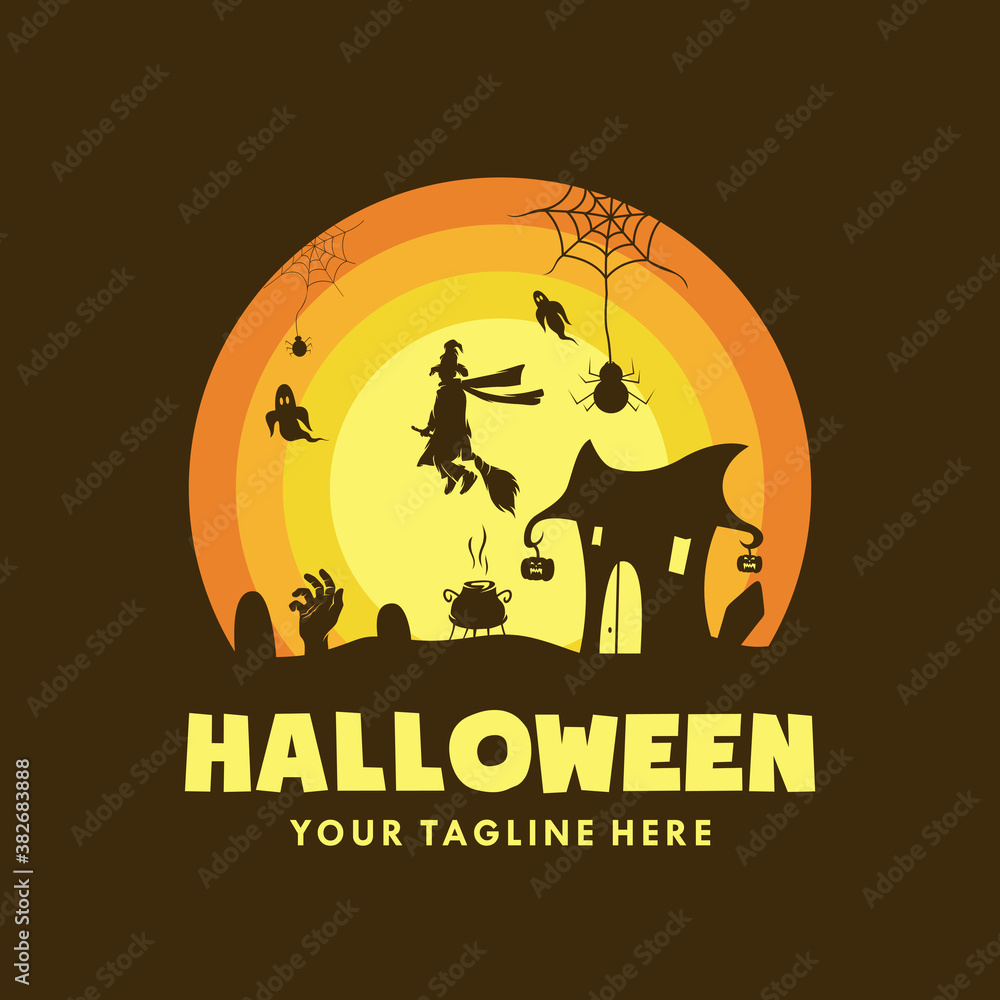 Vector Happy Halloween witch design on moon background