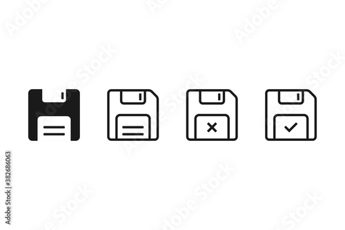 Floppy disk icon. Save file symbol. Retro file storage. Backup archive sign. Floppy disk memory diskette. Isolated collection of error and success data save. Disk pictogram. Vector EPS 10.