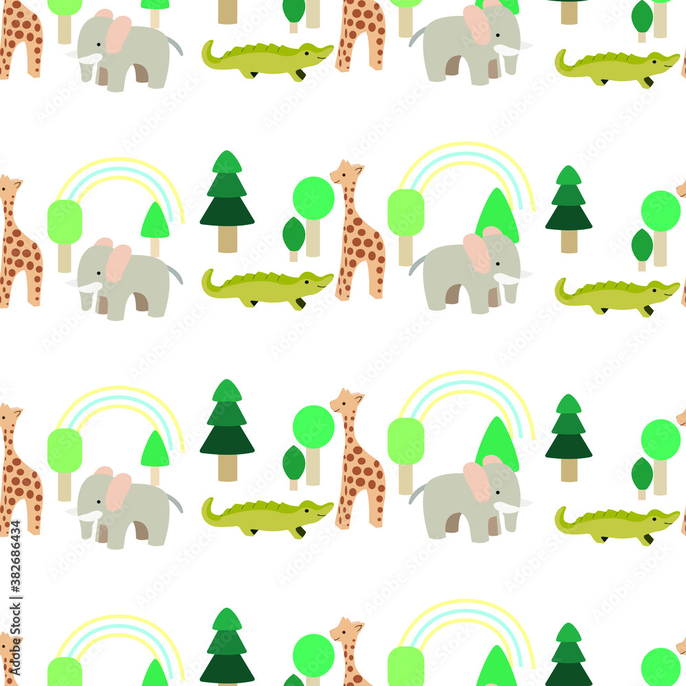 jungle print with white background seamless repeat pattern