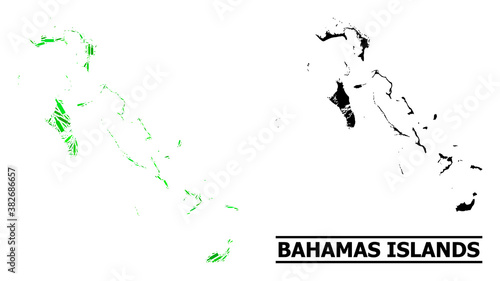 Drugs mosaic and usual map of Bahamas Islands. Vector map of Bahamas Islands is made of random vaccine doses, cannabis leaves and alcoholic bottles.